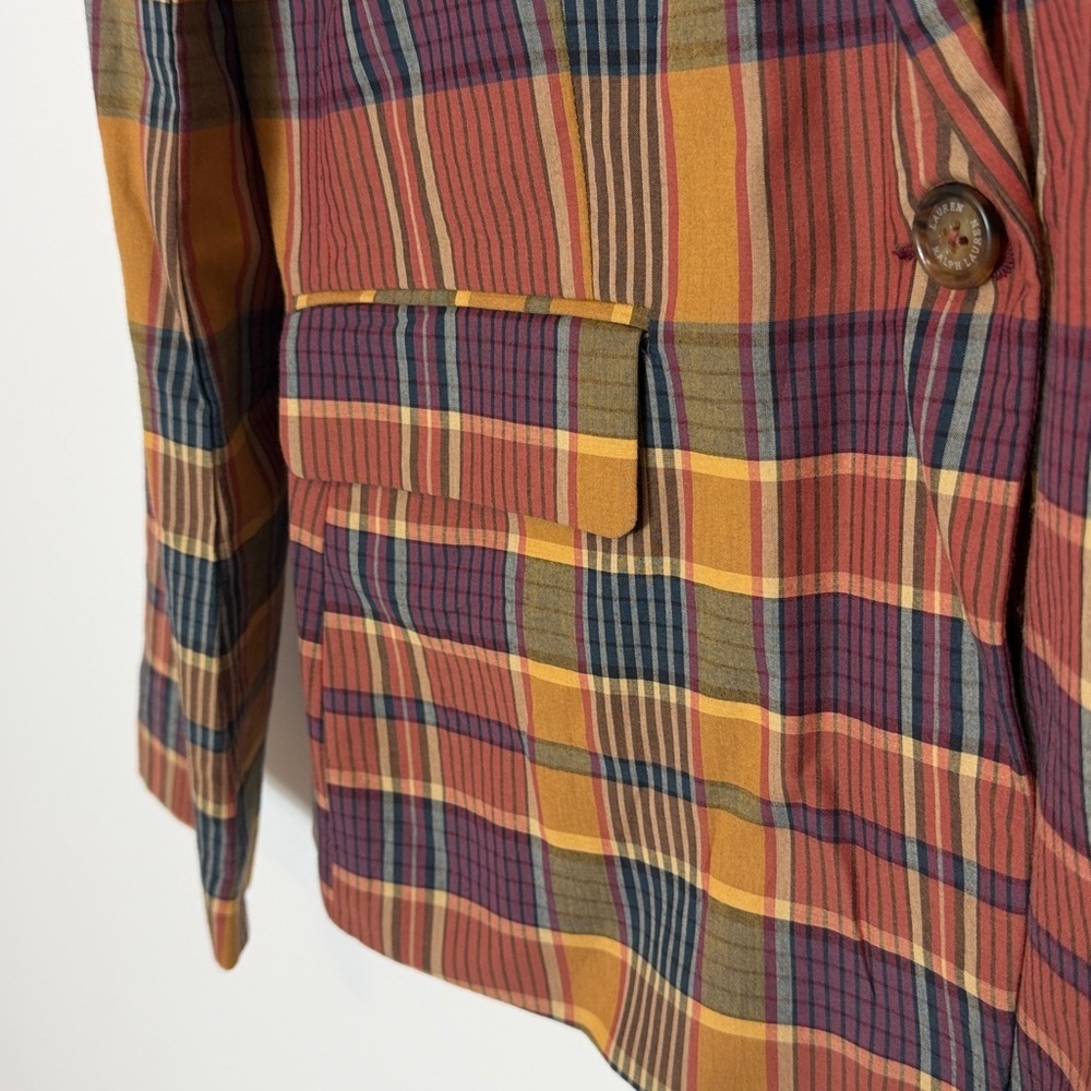 NWT Lauren Ralph Lauren Cotton Madras Blazer - Picture 7 of 11